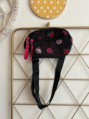 Cat & Jack | Kids Black Floral Rose Belt Bag with Pink Accents